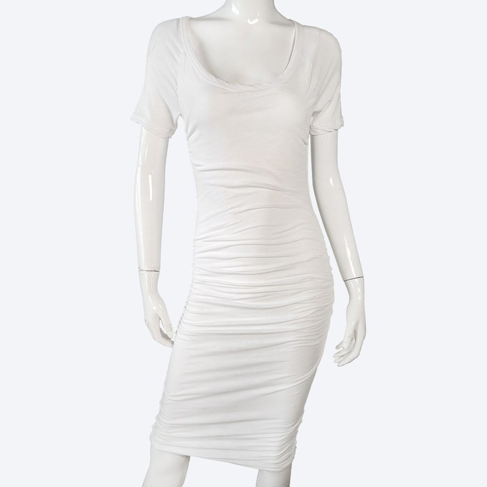 Standard James Perse White Ruched T-Shirt Dress | M